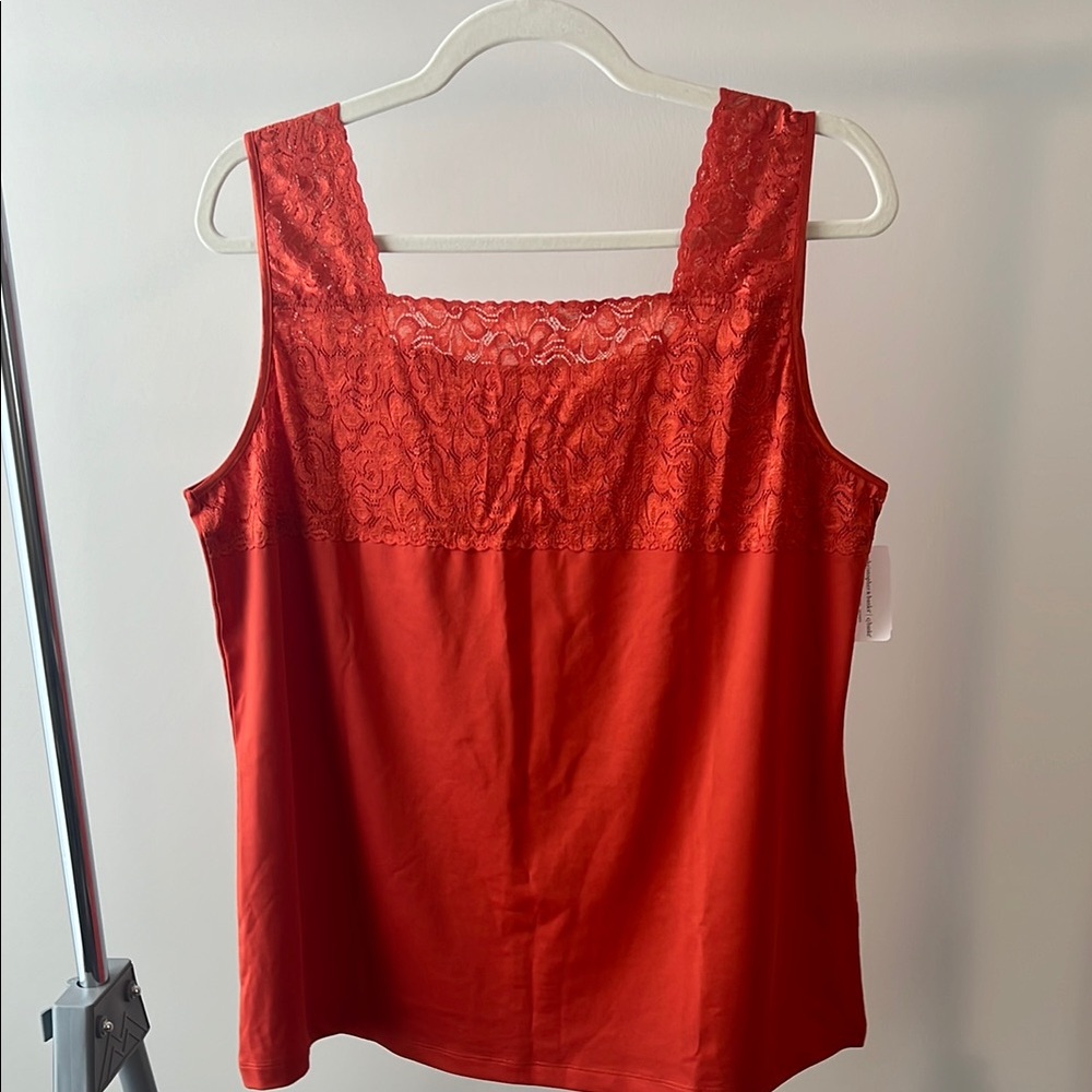 Orange Lace Trim Tank Top
